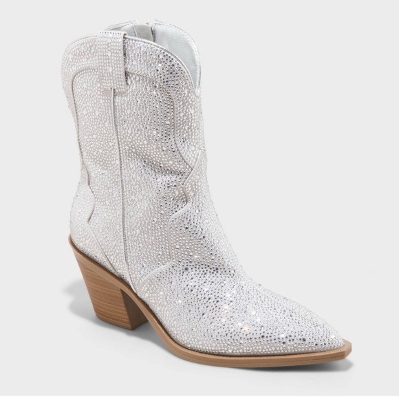 Women's Jacey Rhinestone Western Ankle Boots Silver - Universal Thread- SIZE 8 - Picture 1 of 4